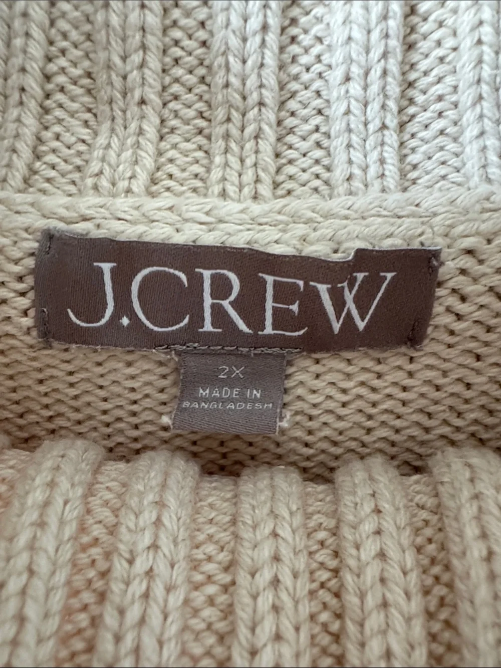 J. Crew Cream Cotton Ribbed Mock Neck Sweater Fisherman Coastal Preppy Classic